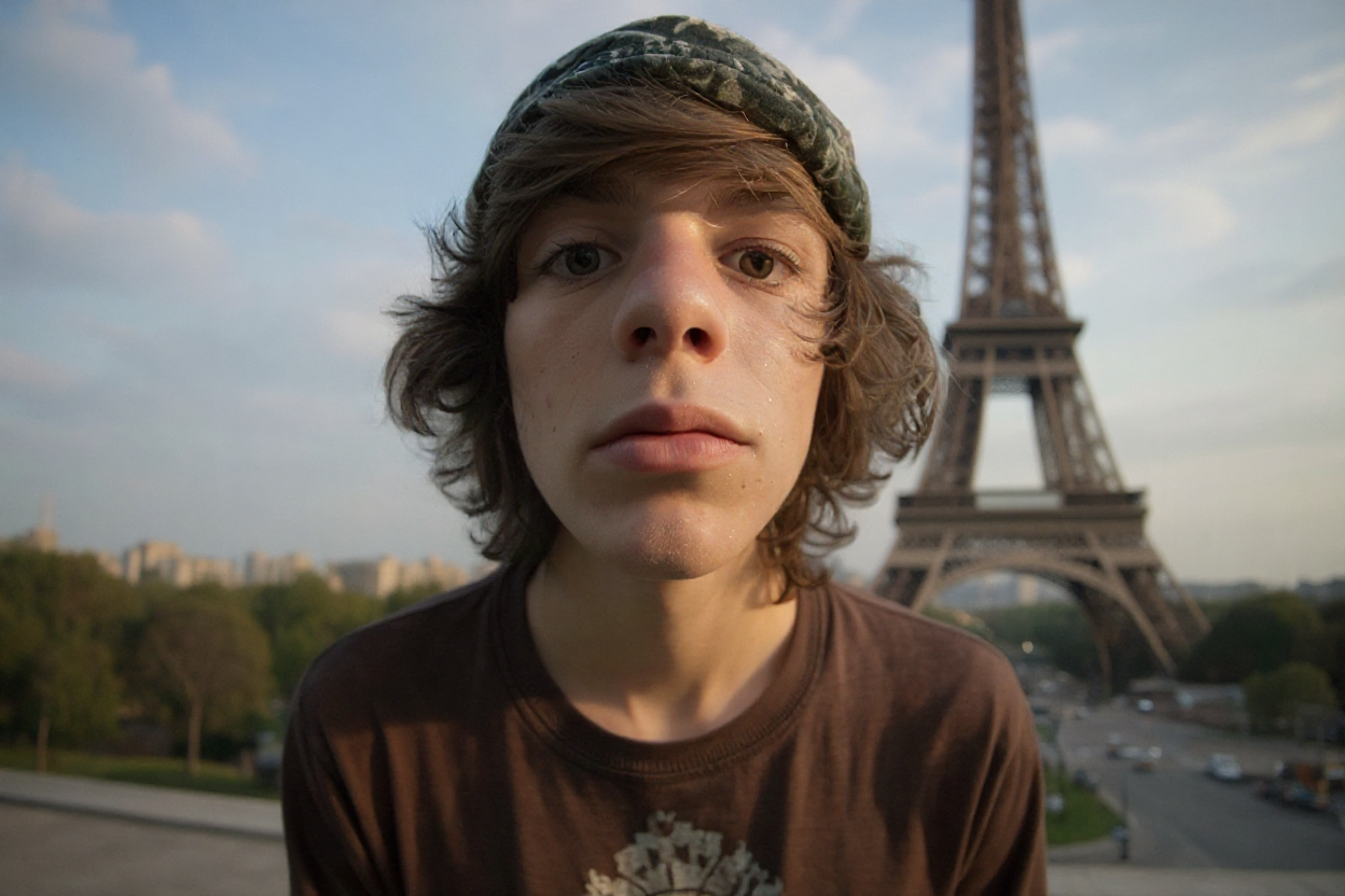 After - Eiffel Tower added to selfie